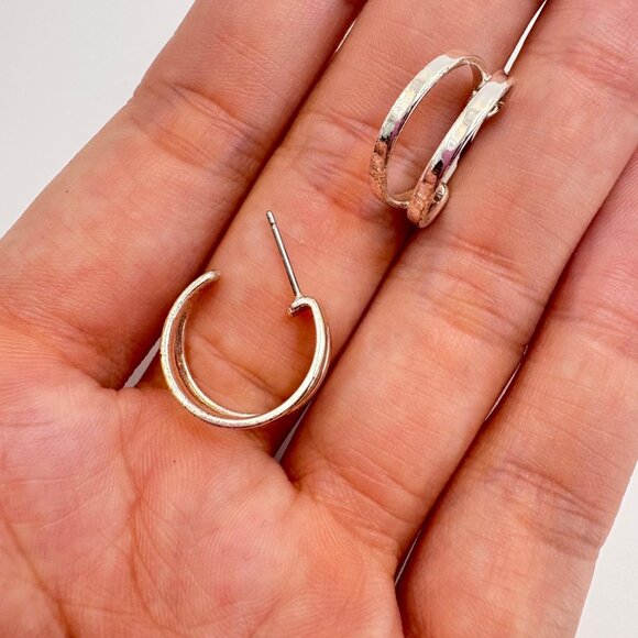 Silver Plated Split Circle Earrings Butterfly Closure Size 0.75" Diameter - Picture 8 of 10